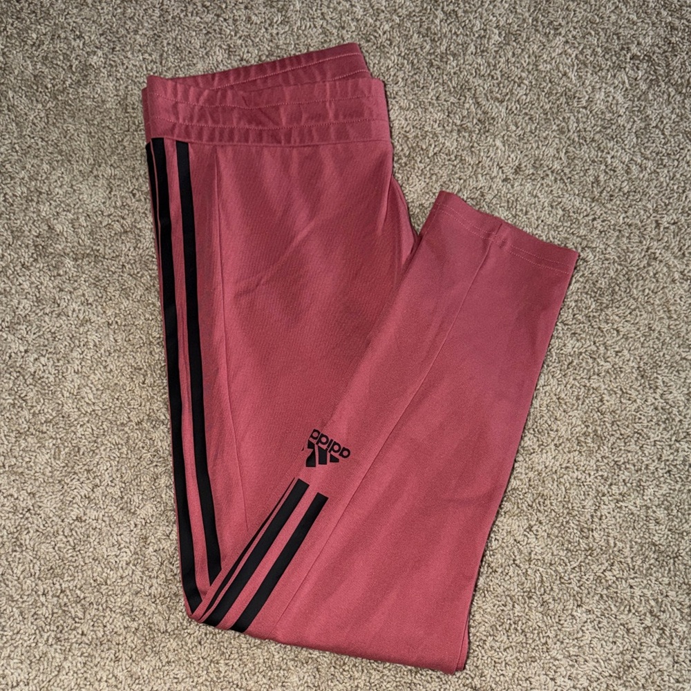 adidas Rose Pink Leggings with Black Side Stripes